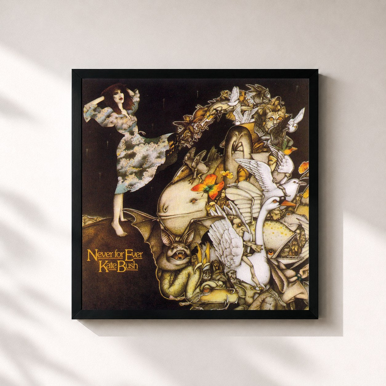 #noir Tableau carré de l'album Never for Ever de Kate Bush, cadre noir 32x32 cm