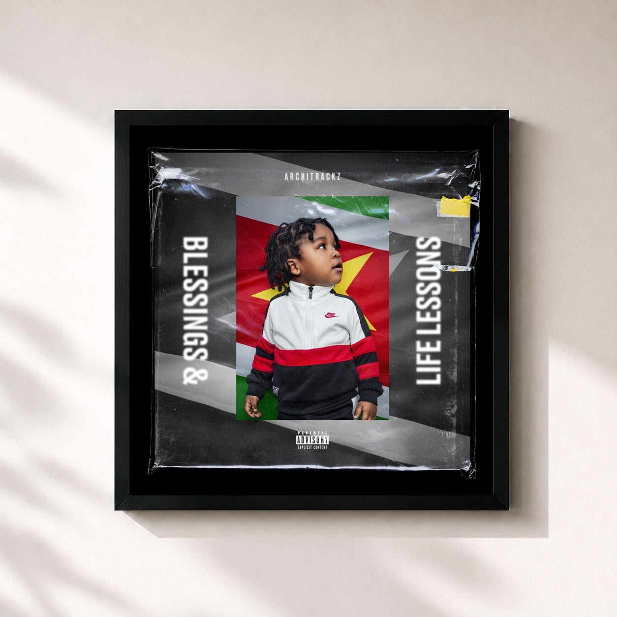 #noir Tableau carré de l'album Blessings & Life Lessons de Architrackz, cadre noir 32x32 cm