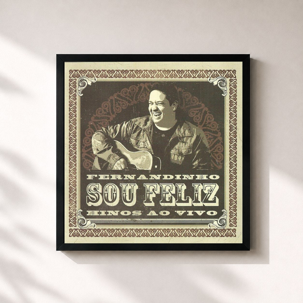 #noir Tableau carré de l'album Sou Feliz de Fernandinho, cadre noir 32x32 cm