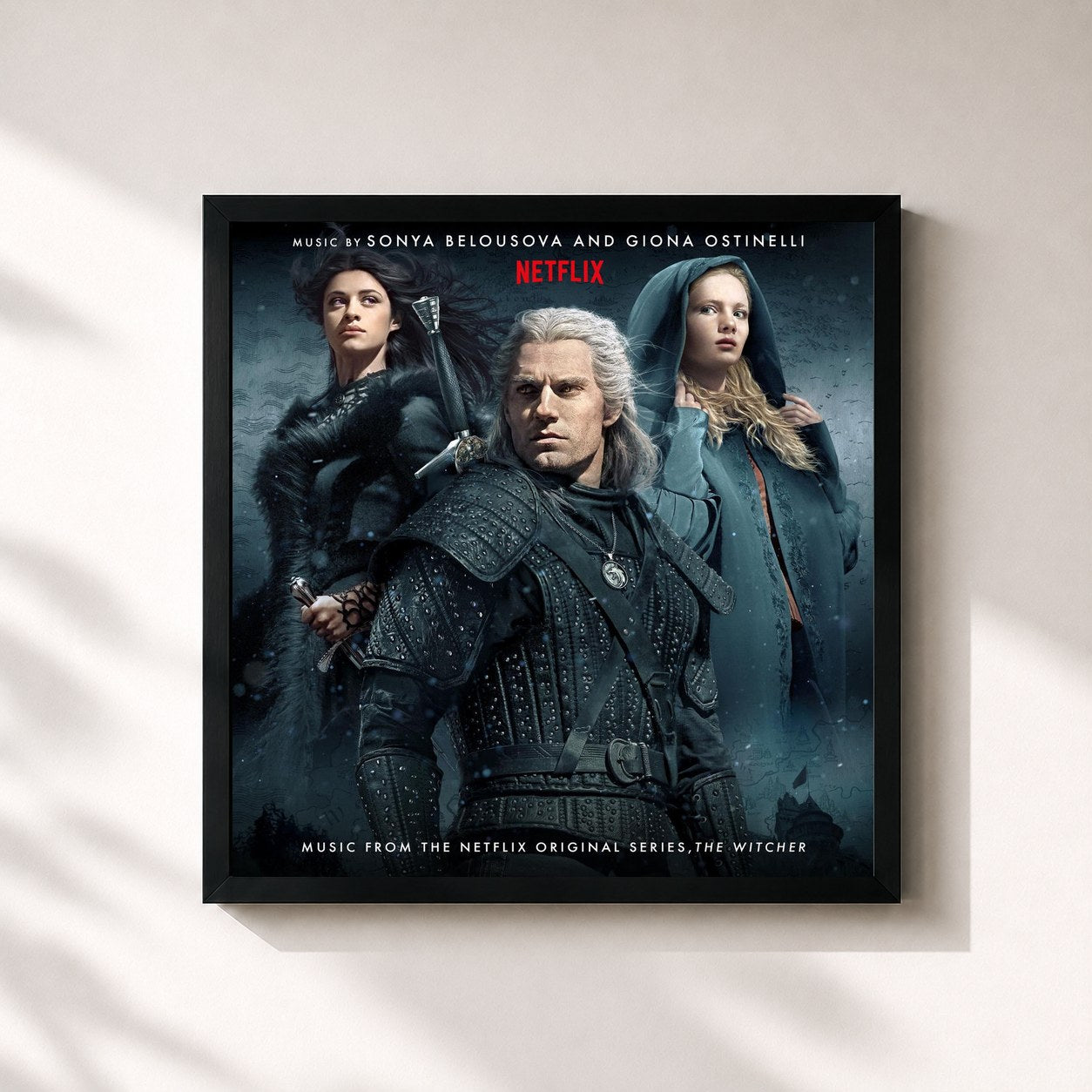 #noir Tableau carré de l'album The Witcher (Music from the Netflix Original Series) de Sonya Belousova, cadre noir 32x32 cm