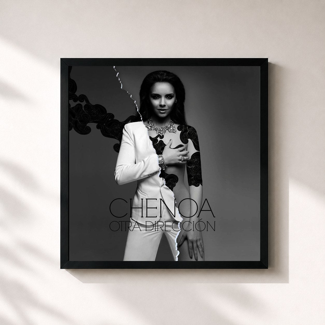 #noir Tableau carré de l'album Otra Dirección de Chenoa, cadre noir 32x32 cm