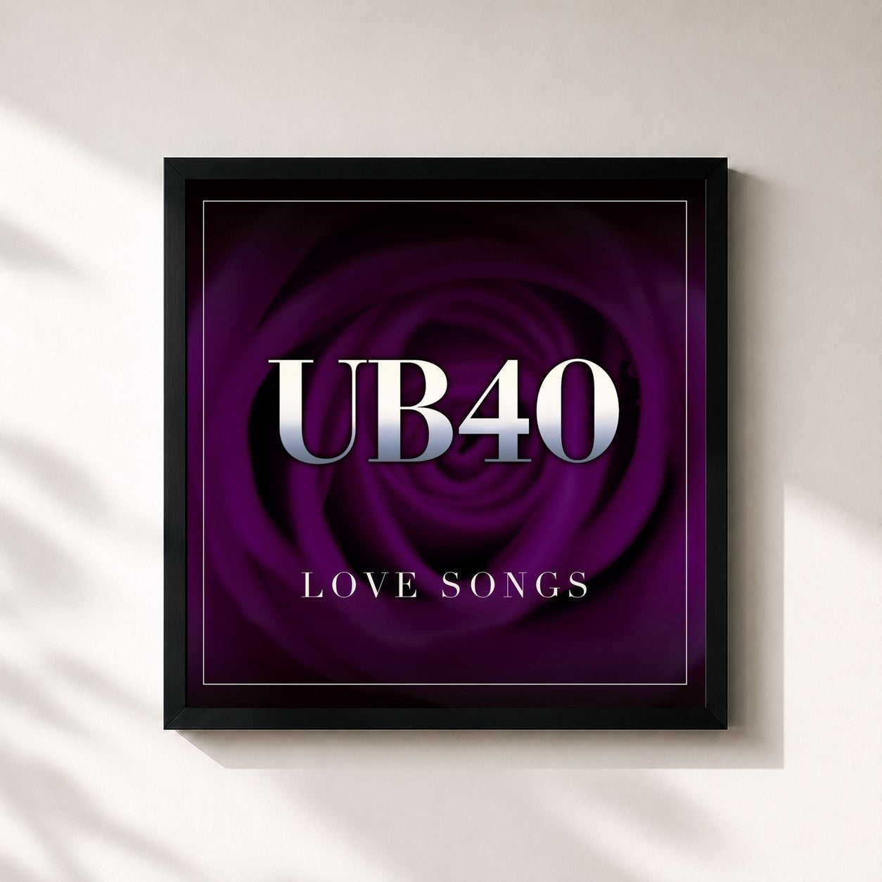 #noir Tableau carré de l'album Love Songs de UB40, cadre noir 32x32 cm