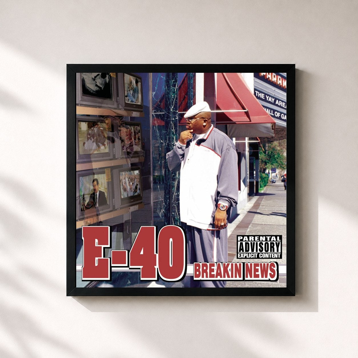 #noir Tableau carré de l'album Breakin News de E-40, cadre noir 32x32 cm