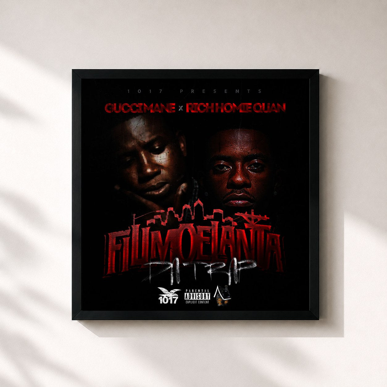 #noir Tableau carré de l'album Fillmoelanta da Trap de Rich Homie Quan, cadre noir 32x32 cm