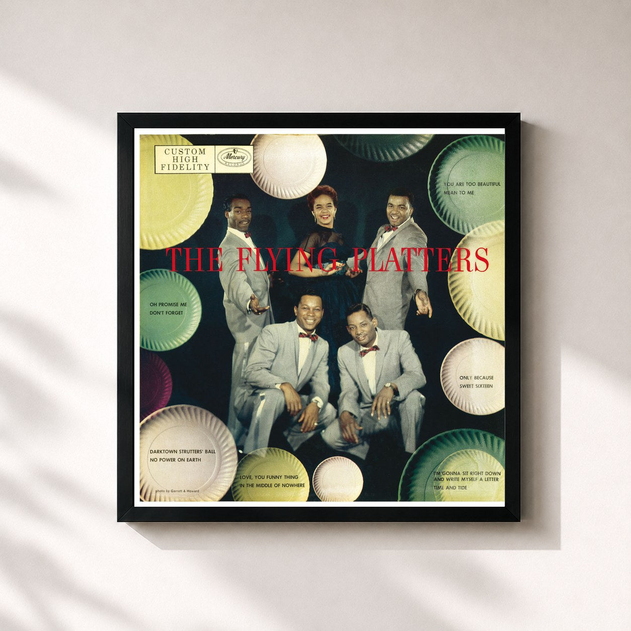 #noir Tableau carré de l'album The Flying Platters de The Platters, cadre noir 32x32 cm