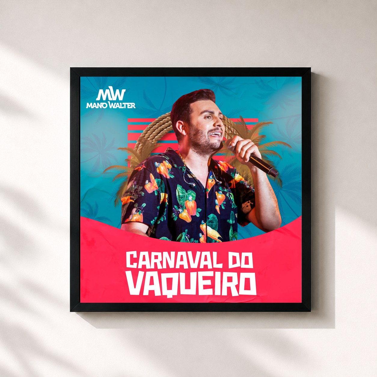 #noir Tableau carré de l'album Carnaval do Vaqueiro de Mano Walter, cadre noir 32x32 cm