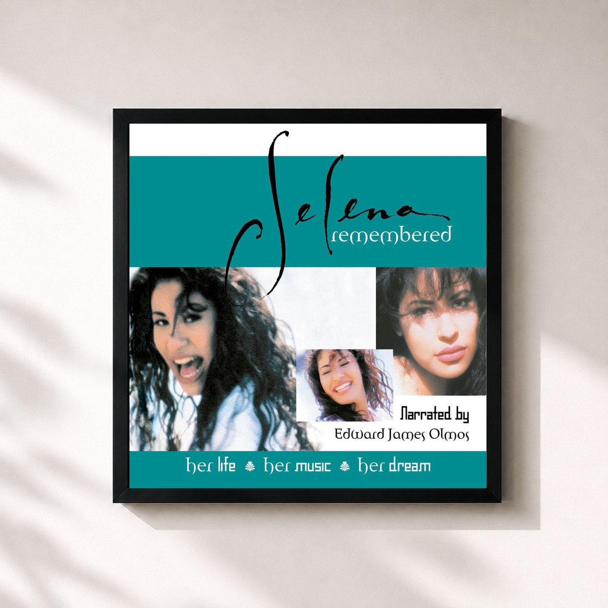 #noir Tableau carré de l'album Selena Remembered de Selena, cadre noir 32x32 cm