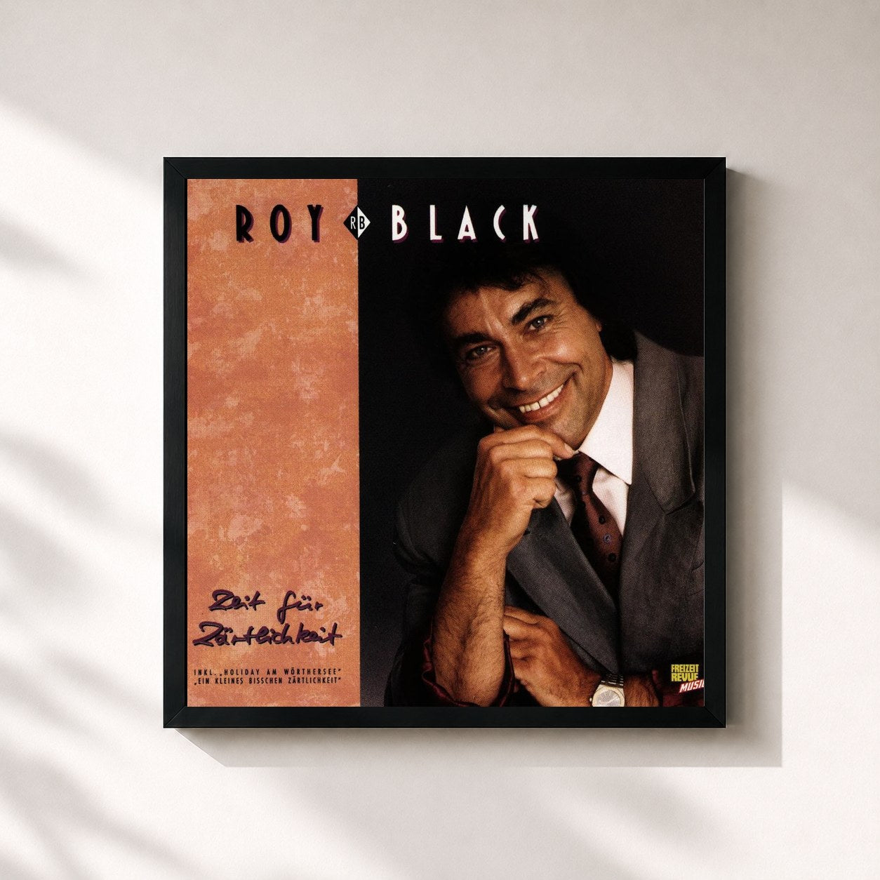 #noir Tableau carré de l'album Zeit Für Zärtlichkeit de Roy Black, cadre noir 32x32 cm
