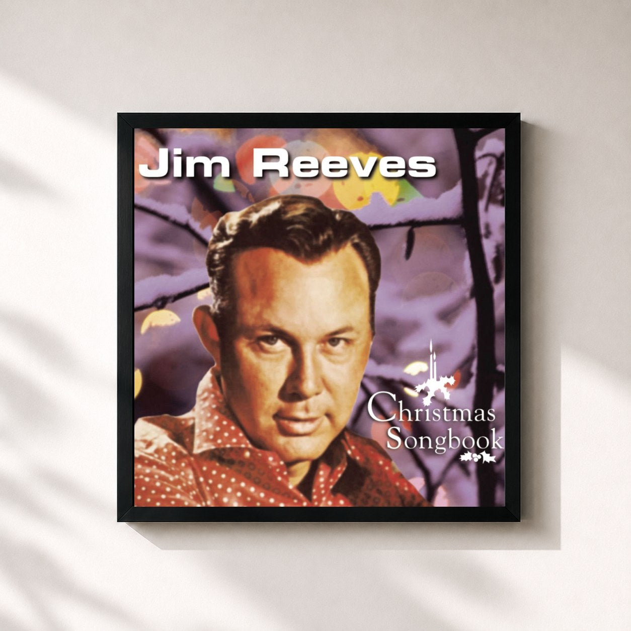 #noir Tableau carré de l'album Christmas Songbook de Jim Reeves, cadre noir 32x32 cm