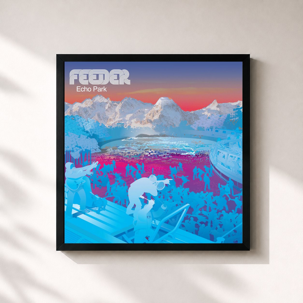 #noir Tableau carré de l'album Echo Park de Feeder, cadre noir 32x32 cm