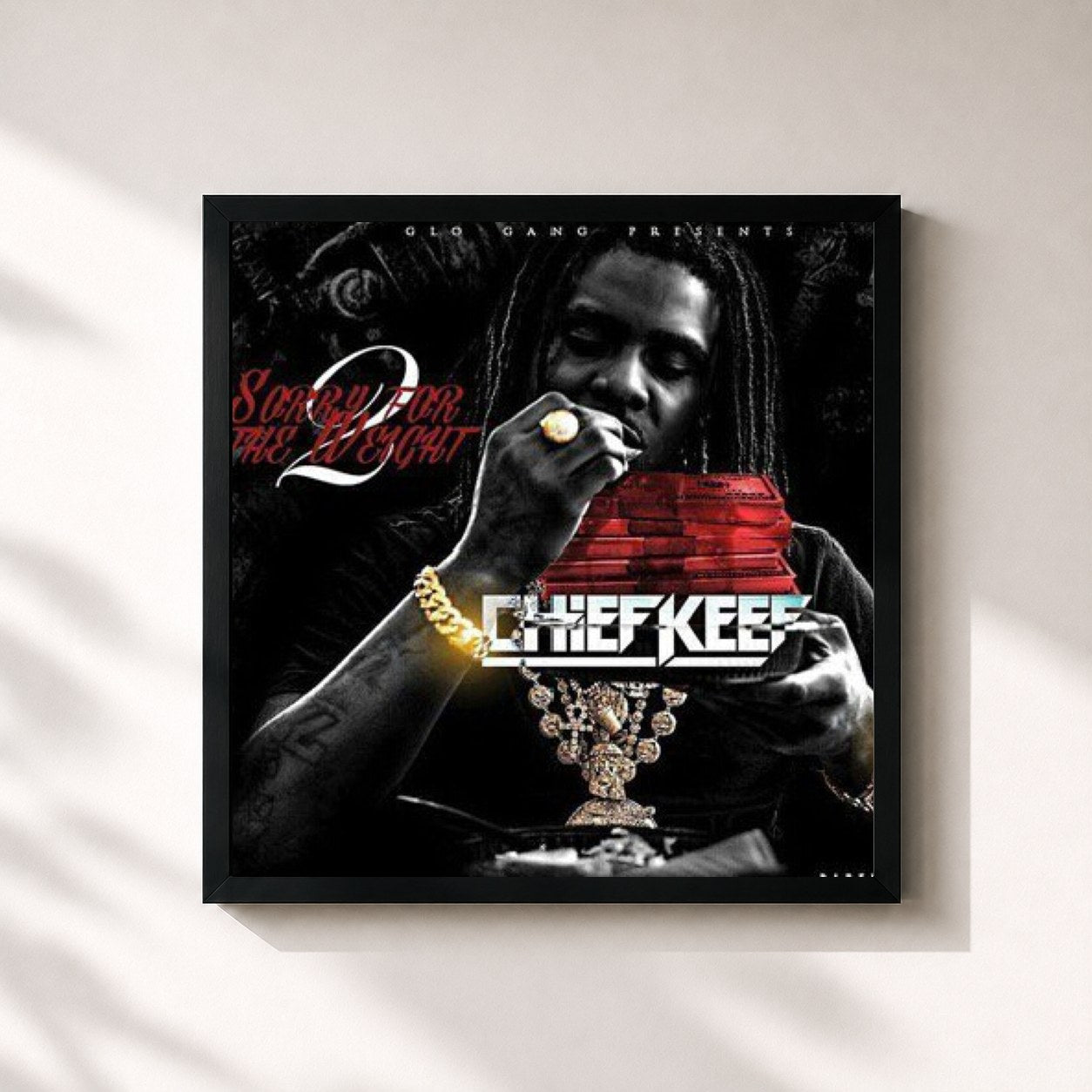 #noir Tableau carré de l'album Sorry 4 The Weight 2 de Chief Keef, cadre noir 32x32 cm