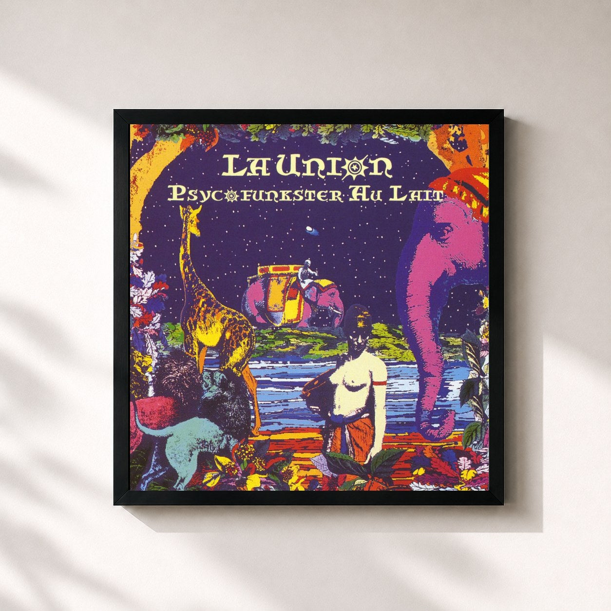 #noir Tableau carré de l'album Psycofunkster Au Lait de La Unión, cadre noir 32x32 cm