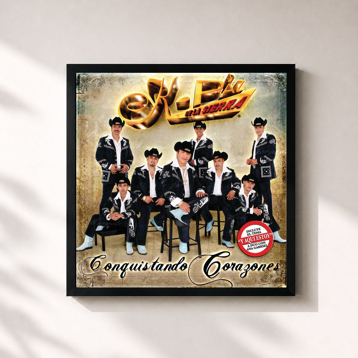 #noir Tableau carré de l'album Conquistando Corazones de K-Paz De La Sierra, cadre noir 32x32 cm