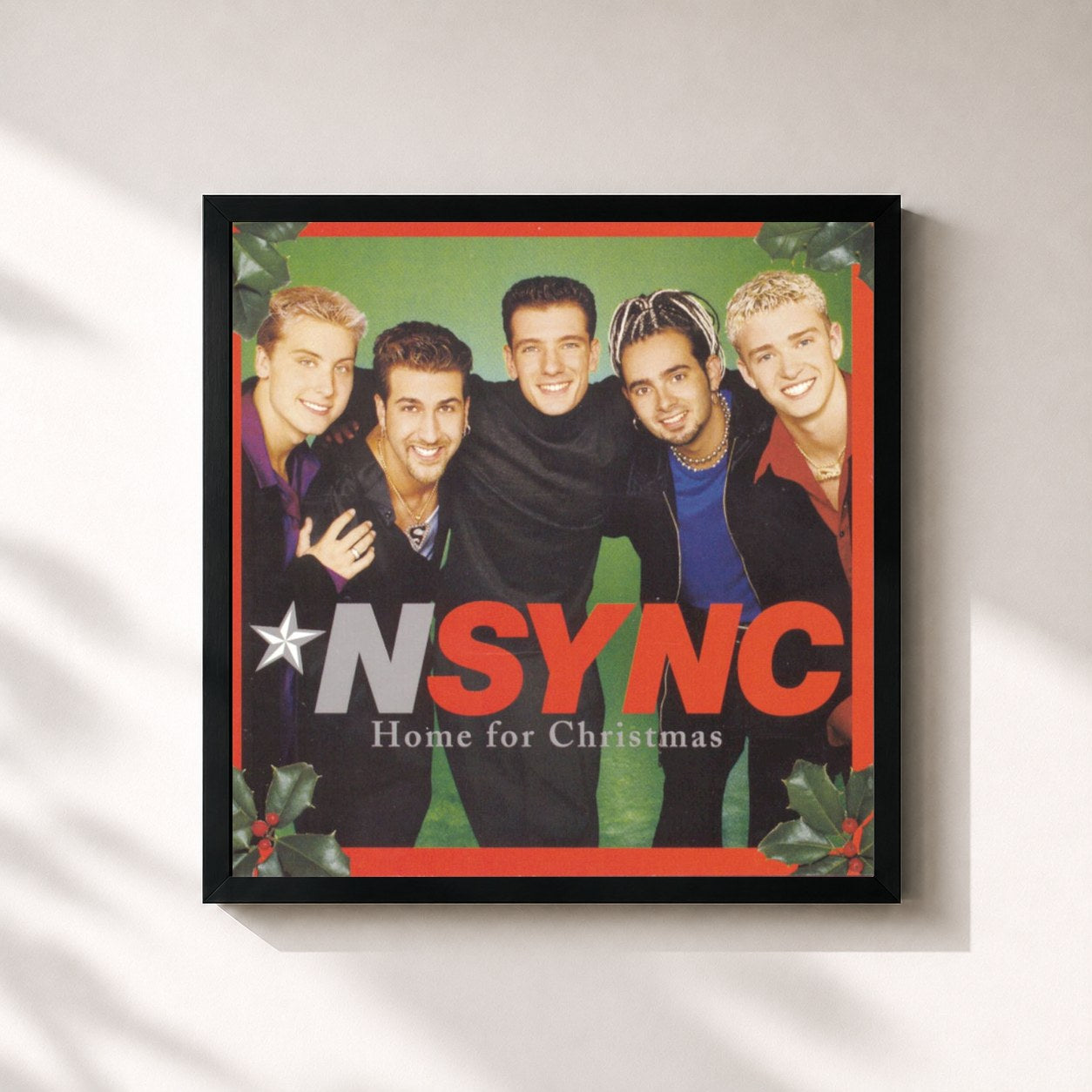 #noir Tableau carré de l'album Home For Christmas de *NSYNC, cadre noir 32x32 cm