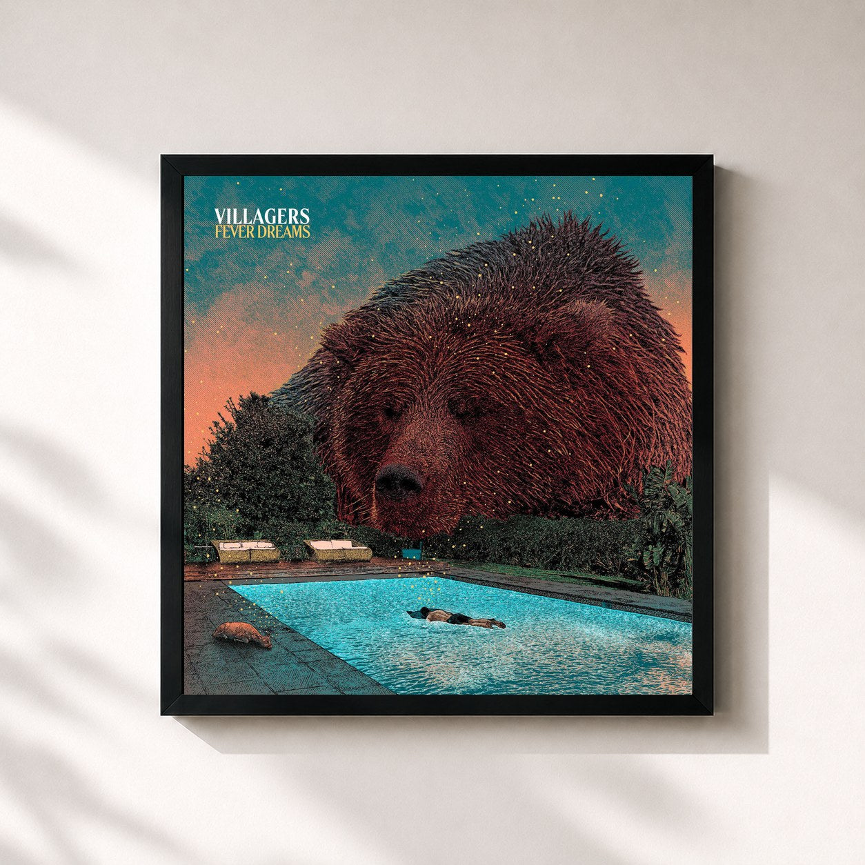 #noir Tableau carré de l'album Fever Dreams de Villagers, cadre noir 32x32 cm