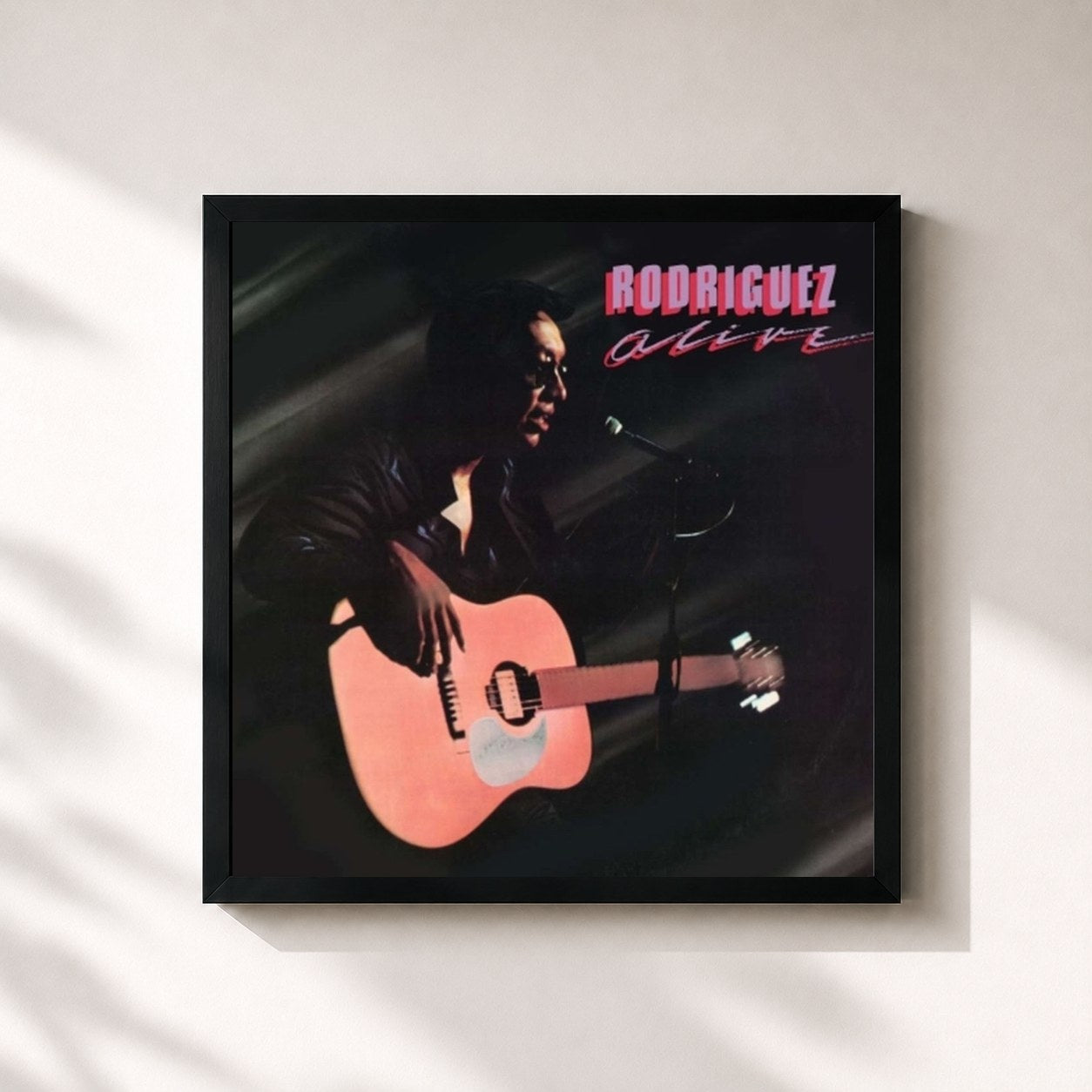 #noir Tableau carré de l'album Alive de Rodriguez, cadre noir 32x32 cm