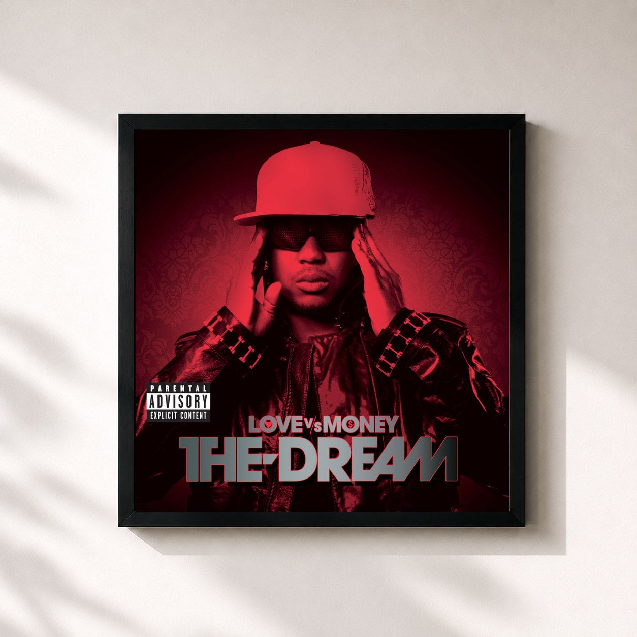 #noir Tableau carré de l'album Love Vs Money de THE-DREAM, cadre noir 32x32 cm