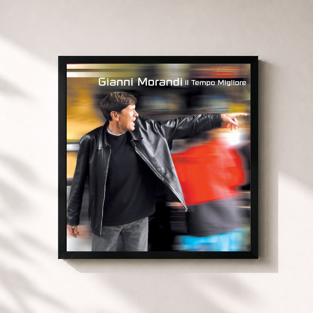 #noir Tableau carré de l'album Il Tempo Migliore de Gianni Morandi, cadre noir 32x32 cm
