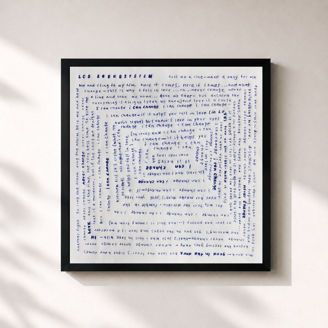 #noir Tableau carré de l'album I Can Change de LCD Soundsystem, cadre noir 32x32 cm