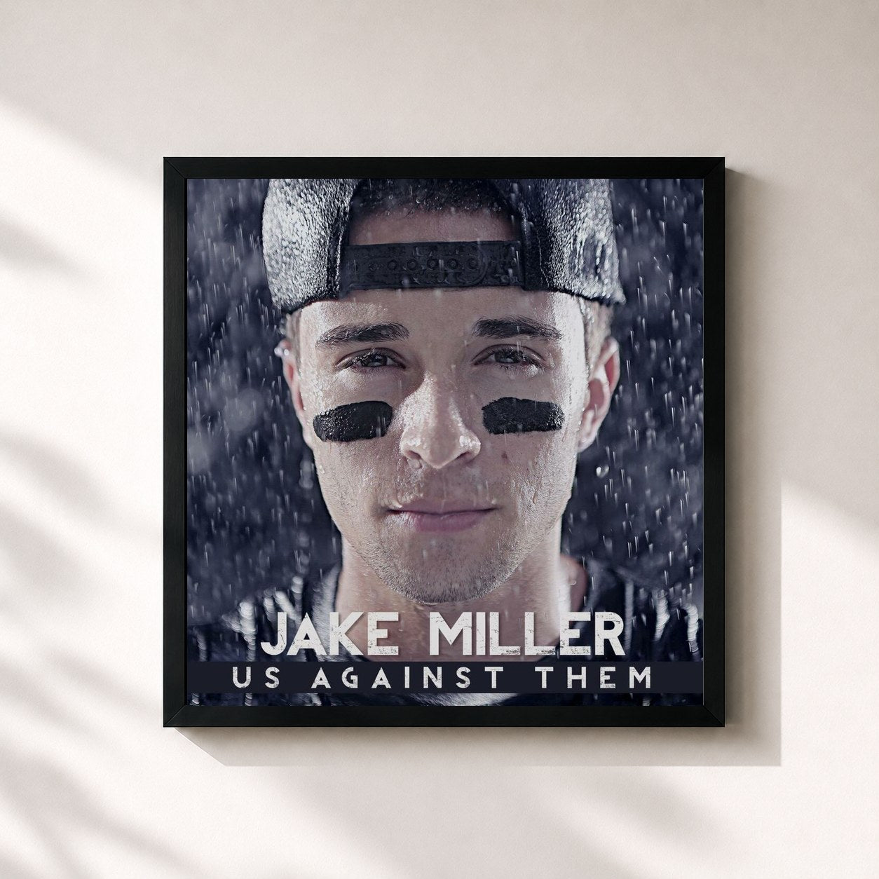 #noir Tableau carré de l'album Us Against Them de Jake Miller, cadre noir 32x32 cm