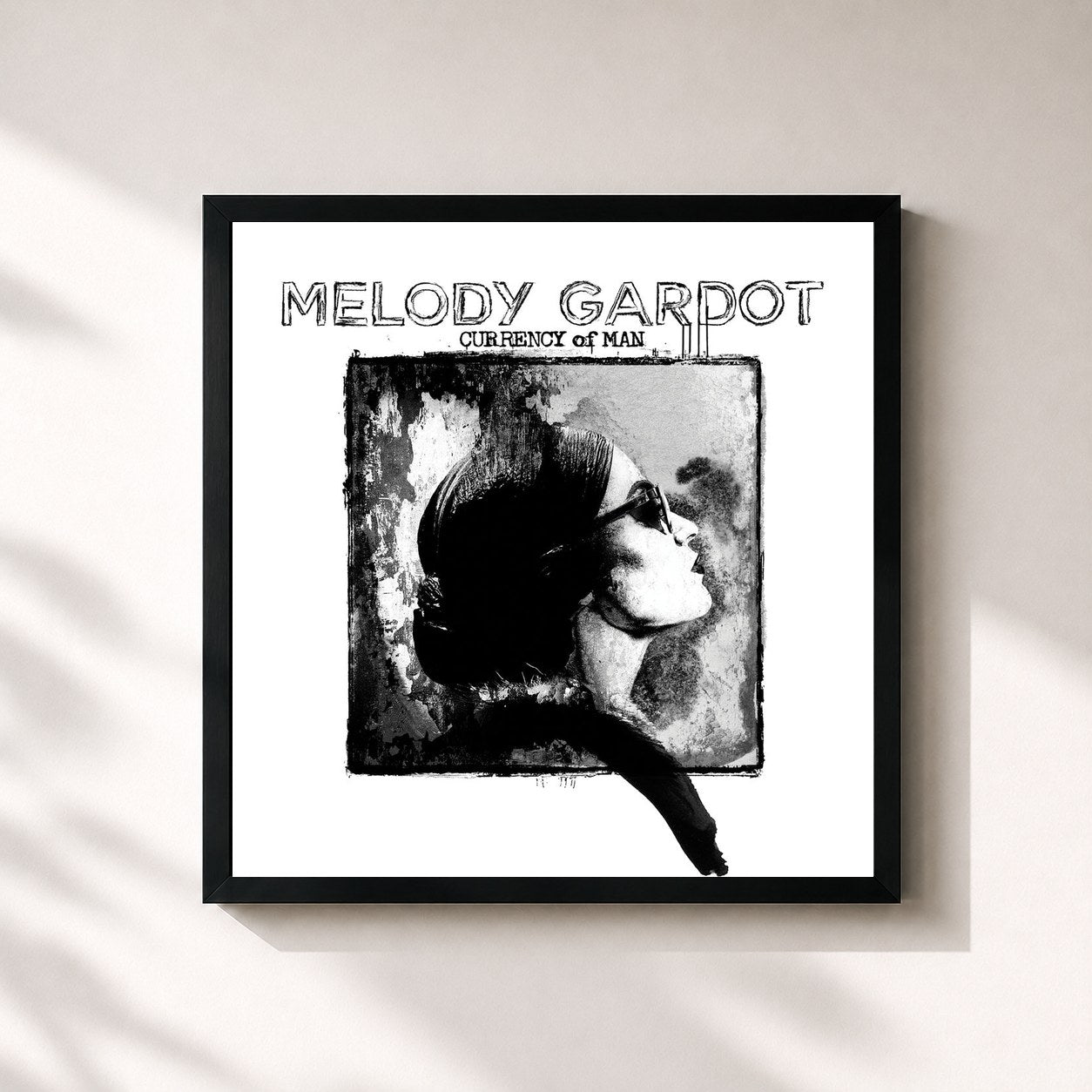 #noir Tableau carré de l'album Currency Of Man de Melody Gardot, cadre noir 32x32 cm