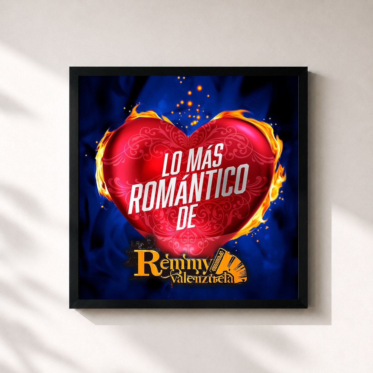 #noir Tableau carré de l'album Lo Más Romantico De de Remmy Valenzuela, cadre noir 32x32 cm