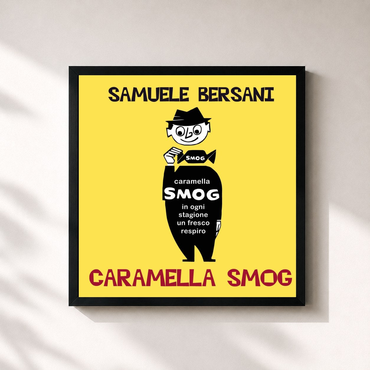 #noir Tableau carré de l'album Caramella Smog de Samuele Bersani, cadre noir 32x32 cm