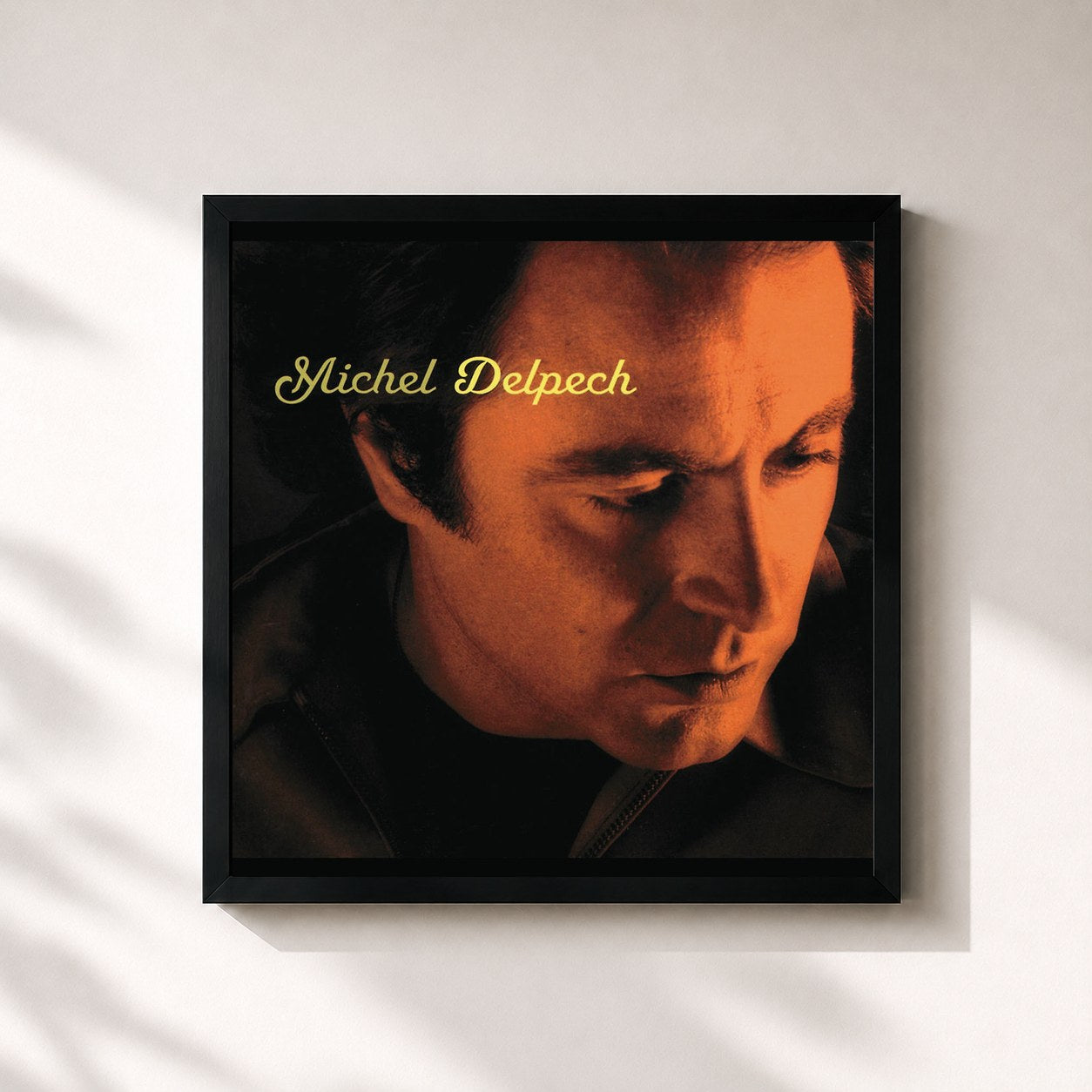 #noir Tableau carré de l'album CD Story de Michel Delpech, cadre noir 32x32 cm