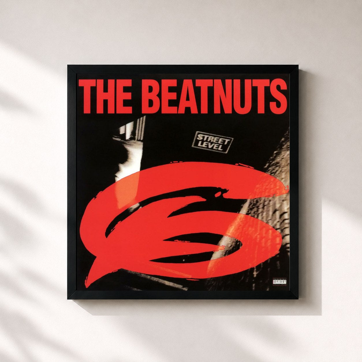 #noir Tableau carré de l'album Street Level de The Beatnuts, cadre noir 32x32 cm