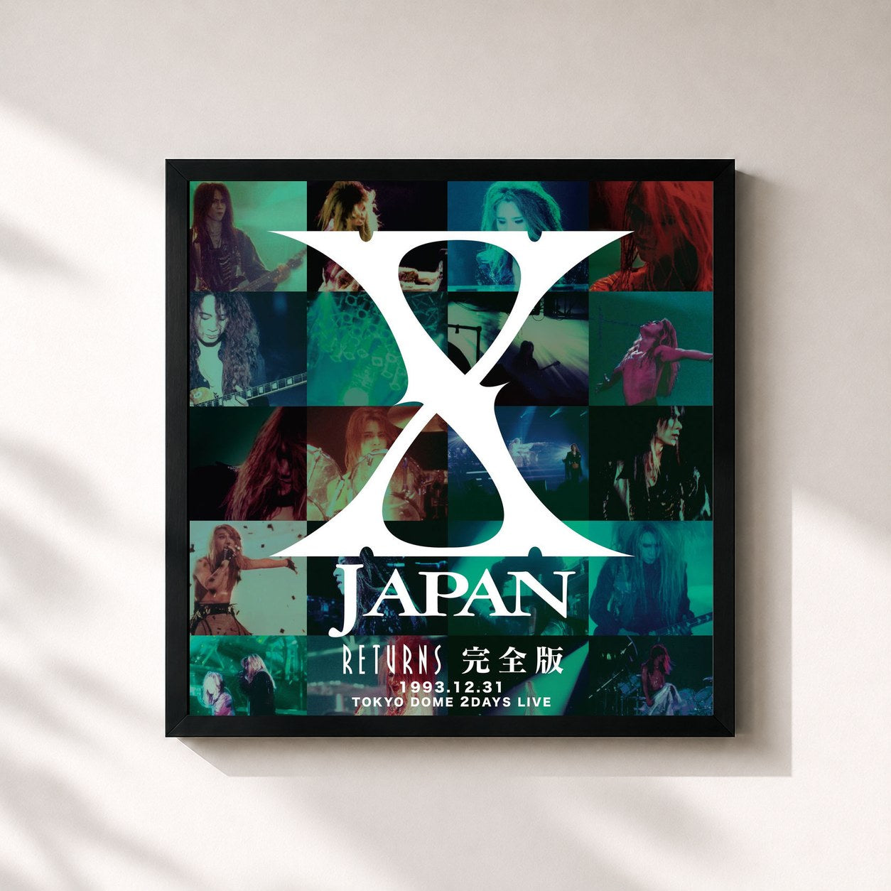 #noir Tableau carré de l'album X JAPAN RETURNS 1993.12.31 de X JAPAN, cadre noir 32x32 cm