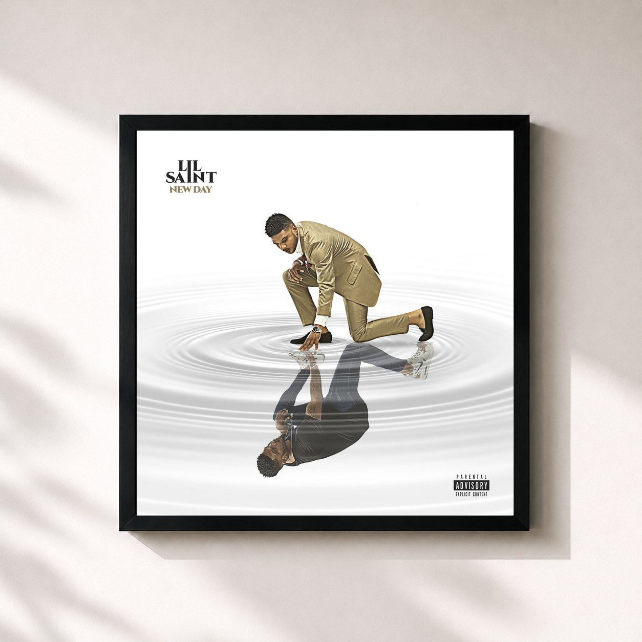 #noir Tableau carré de l'album New Day de Lil Saint, cadre noir 32x32 cm