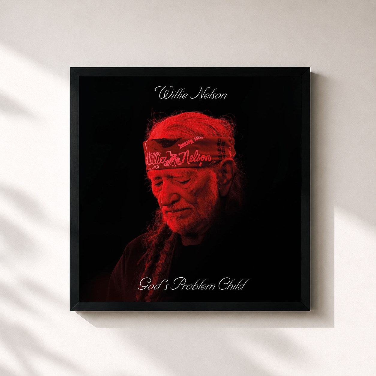 #noir Tableau carré de l'album God's Problem Child de Willie Nelson, cadre noir 32x32 cm