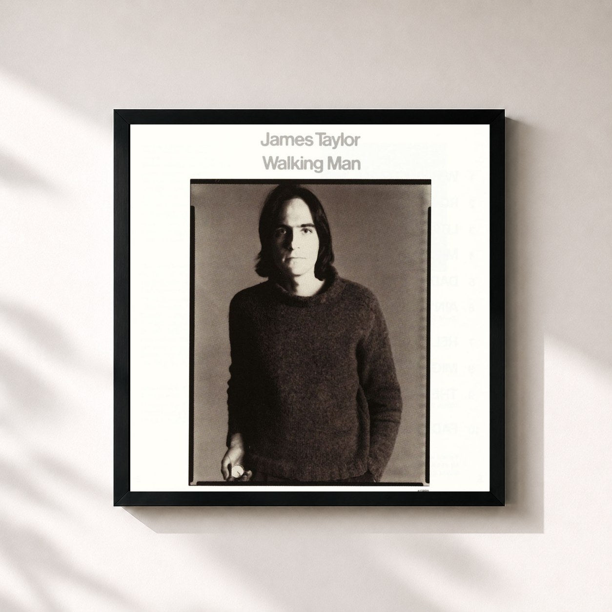 #noir Tableau carré de l'album Walking Man de James Taylor, cadre noir 32x32 cm