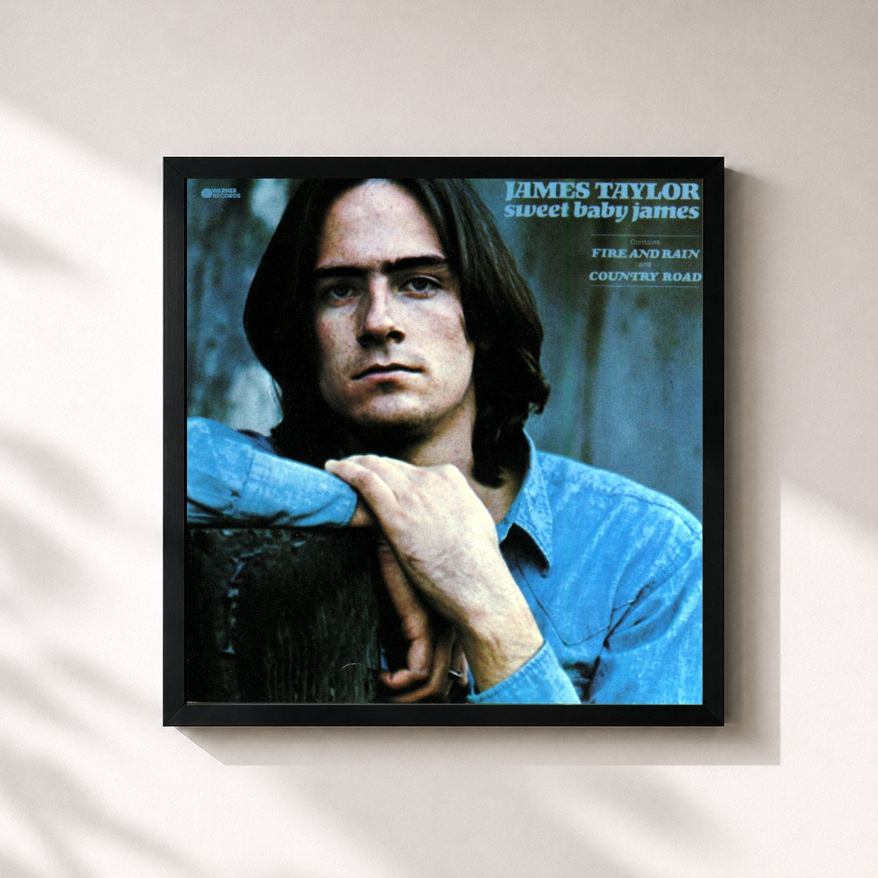 #noir Tableau carré de l'album Sweet Baby James de James Taylor, cadre noir 32x32 cm