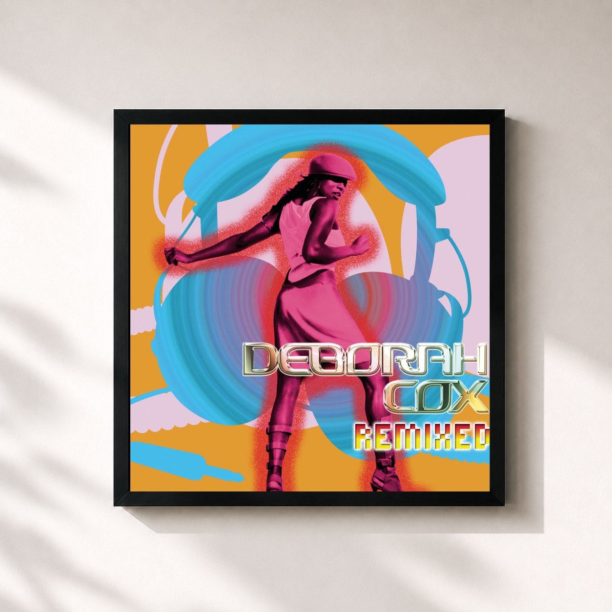 #noir Tableau carré de l'album Remixed de Deborah Cox, cadre noir 32x32 cm