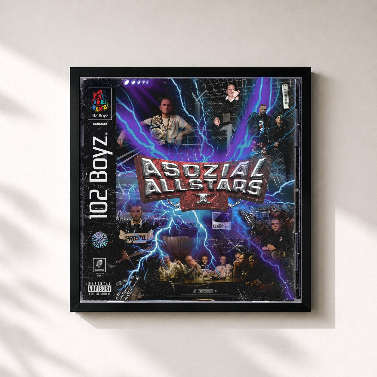 #noir Tableau carré de l'album Asozial Allstars 1 de 102 Boyz, cadre noir 32x32 cm