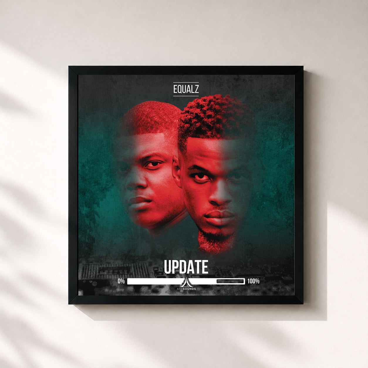 #noir Tableau carré de l'album Update de Equalz, cadre noir 32x32 cm