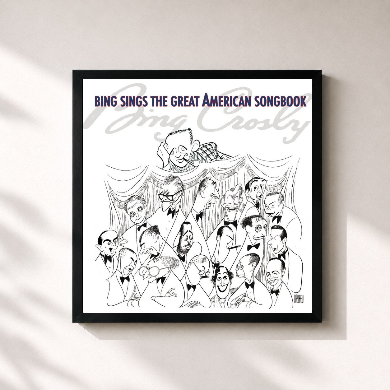 #noir Tableau carré de l'album Bing Sings The Great American Songbook de Bing Crosby, cadre noir 32x32 cm