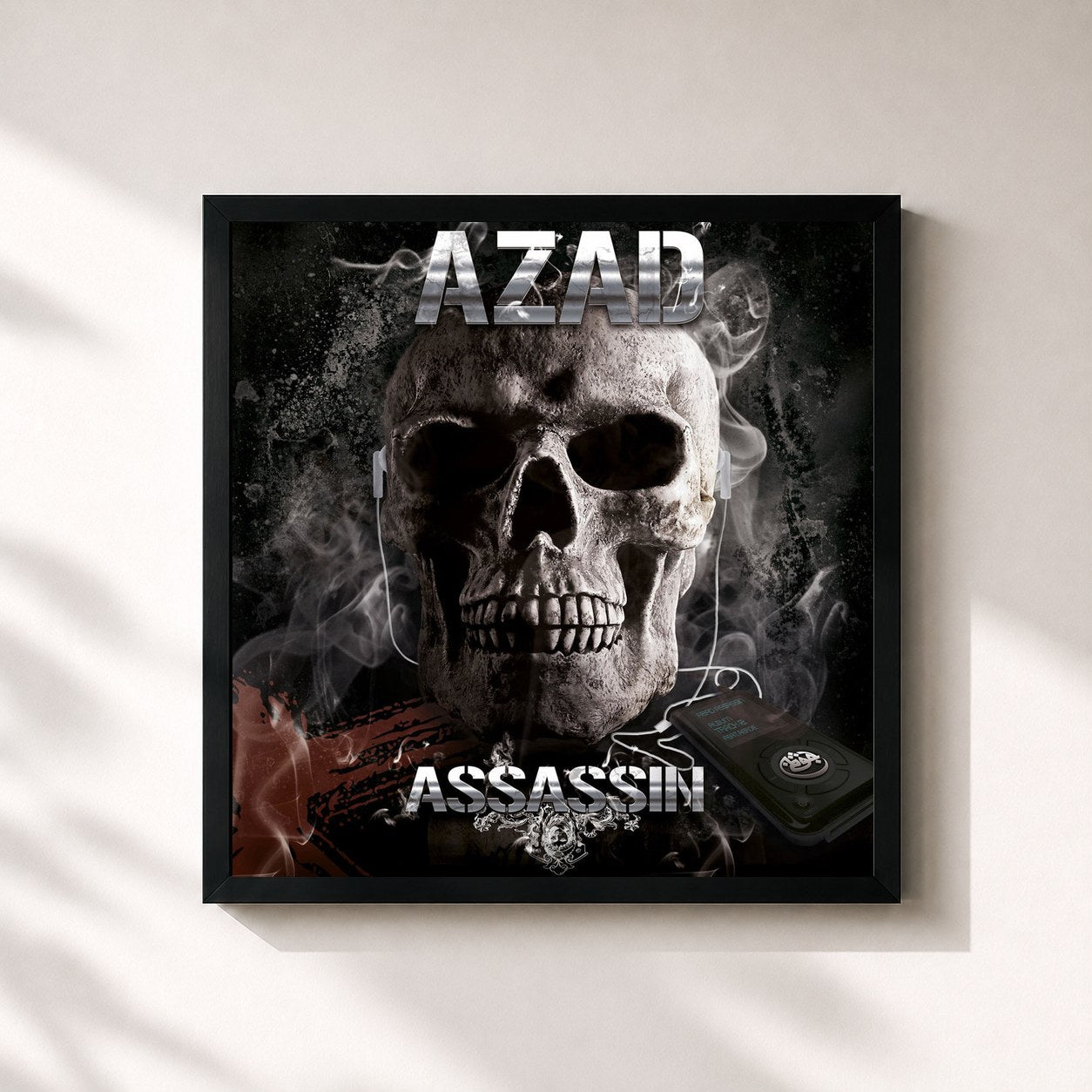 #noir Tableau carré de l'album Assassin de Azad, cadre noir 32x32 cm