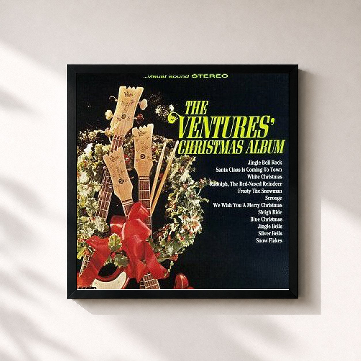 #noir Tableau carré de l'album The Ventures' Christmas Album de The Ventures, cadre noir 32x32 cm