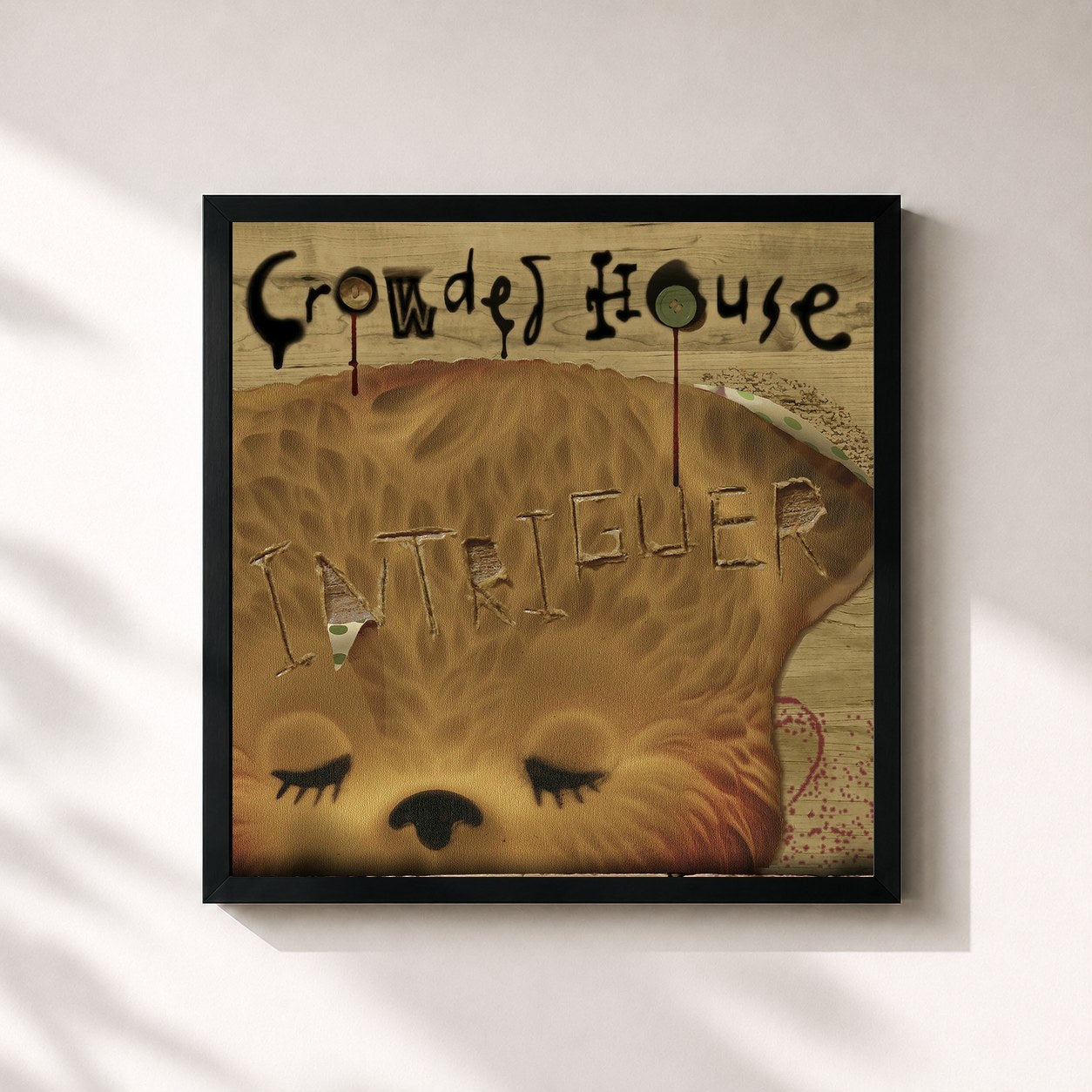 #noir Tableau carré de l'album Intriguer de Crowded House, cadre noir 32x32 cm