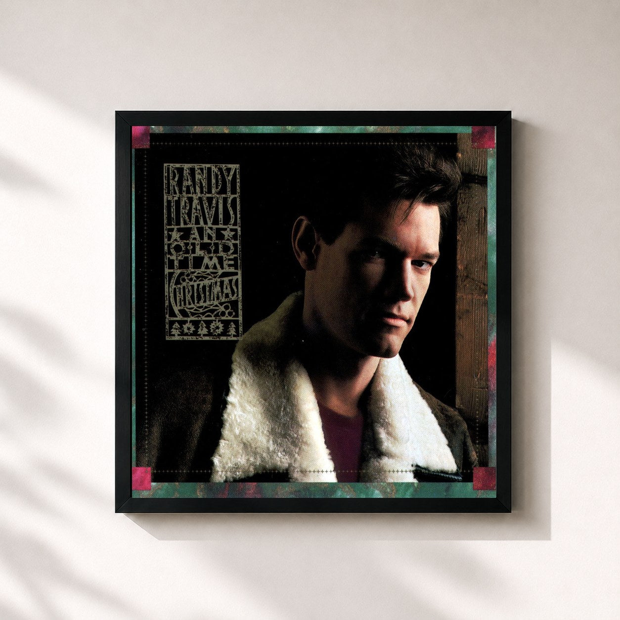 #noir Tableau carré de l'album An Old Time Christmas de Randy Travis, cadre noir 32x32 cm