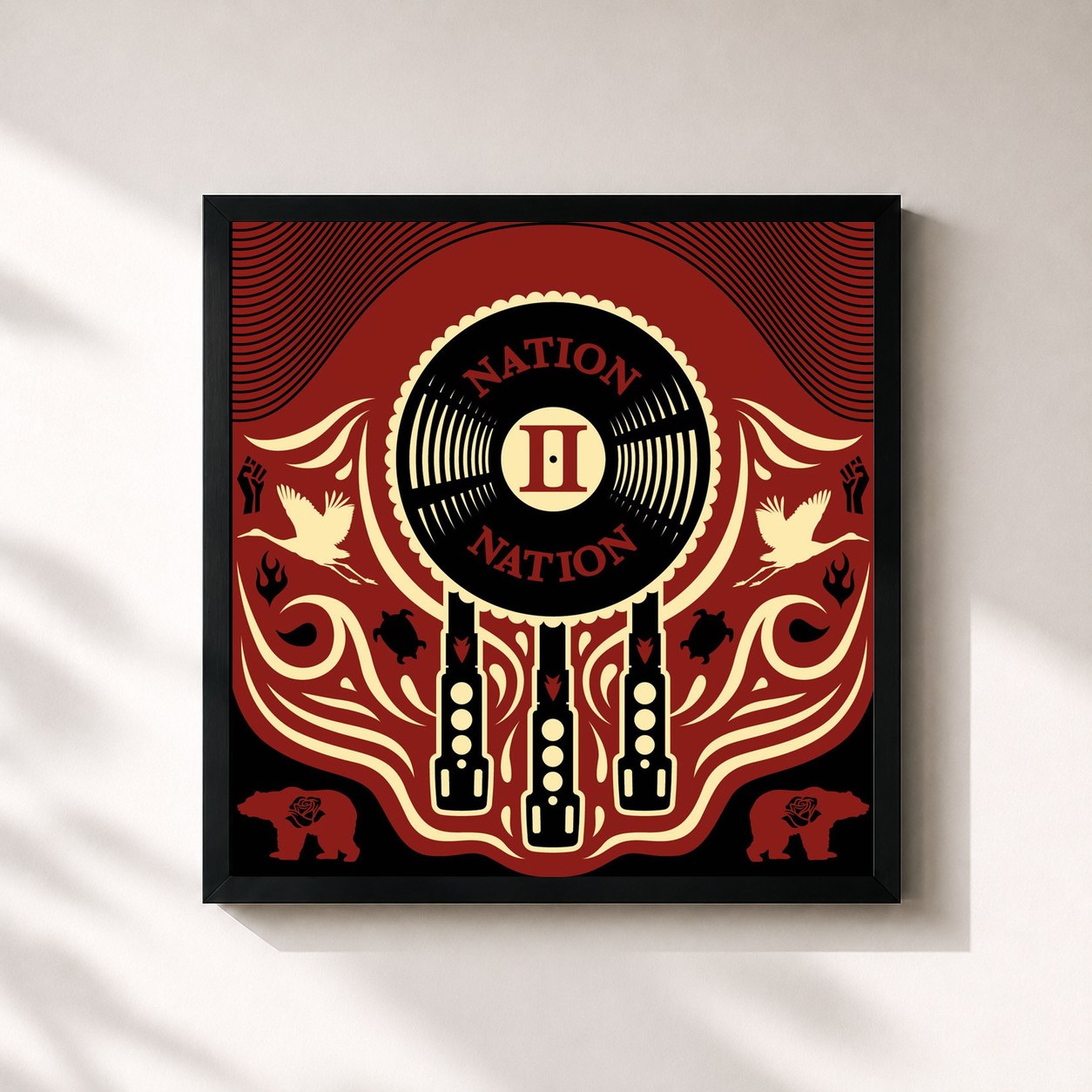 #noir Tableau carré de l'album Nation II Nation de The Halluci Nation, cadre noir 32x32 cm