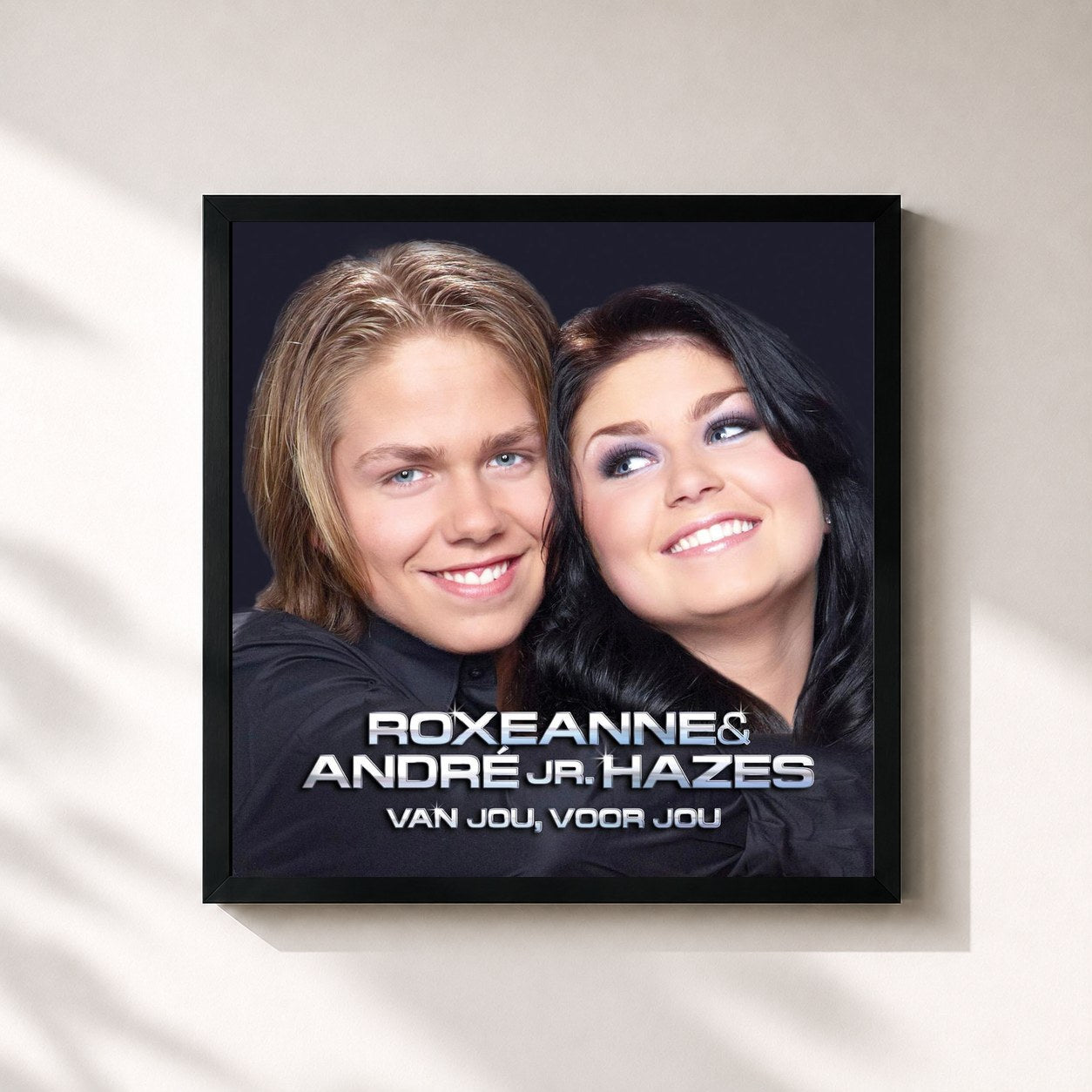 #noir Tableau carré de l'album Van Jou, Voor Jou de Roxeanne Hazes, cadre noir 32x32 cm
