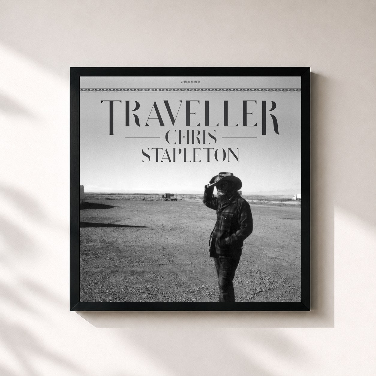 #noir Tableau carré de l'album Traveller de Chris Stapleton, cadre noir 32x32 cm