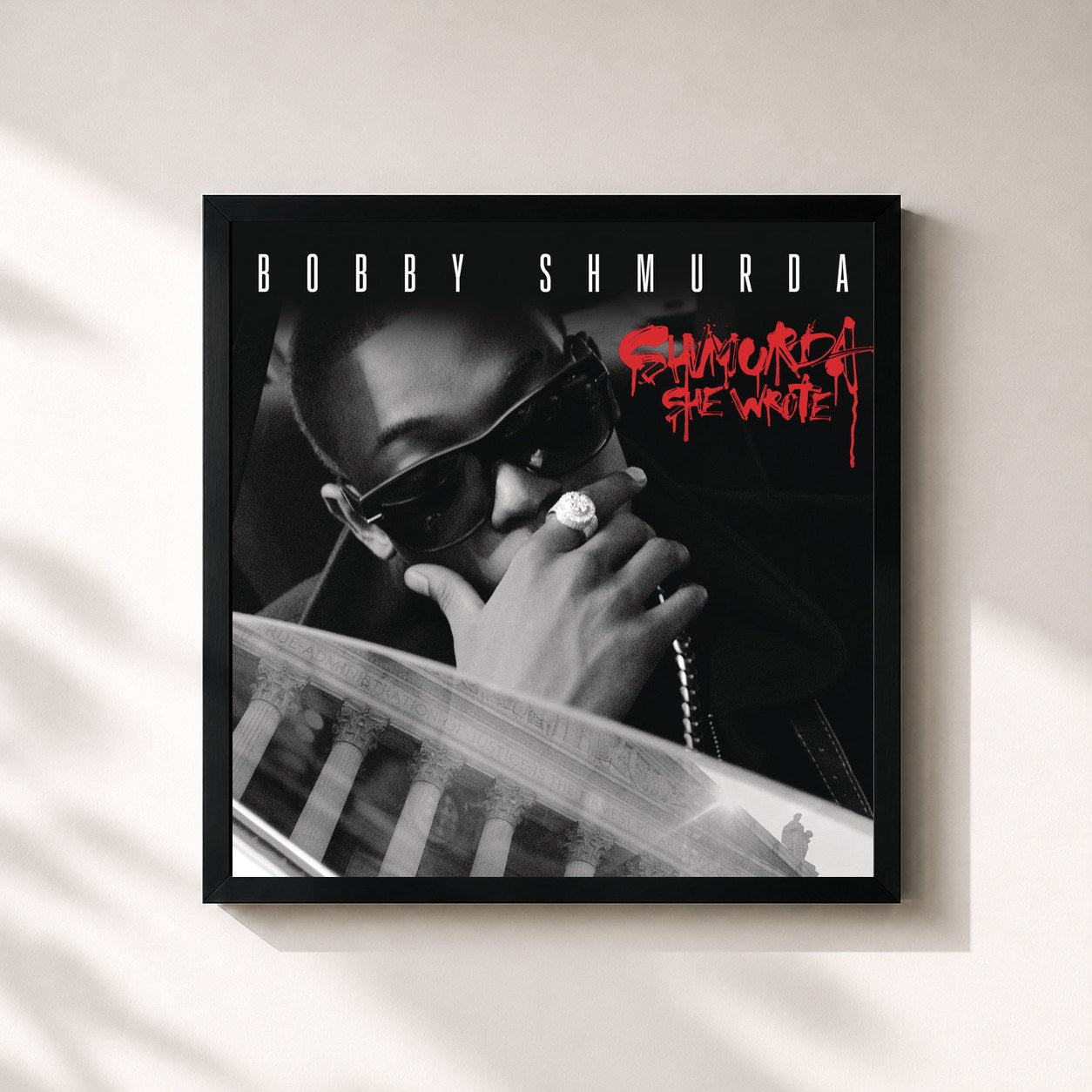 #noir Tableau carré de l'album Shmurda She Wrote de Bobby Shmurda, cadre noir 32x32 cm
