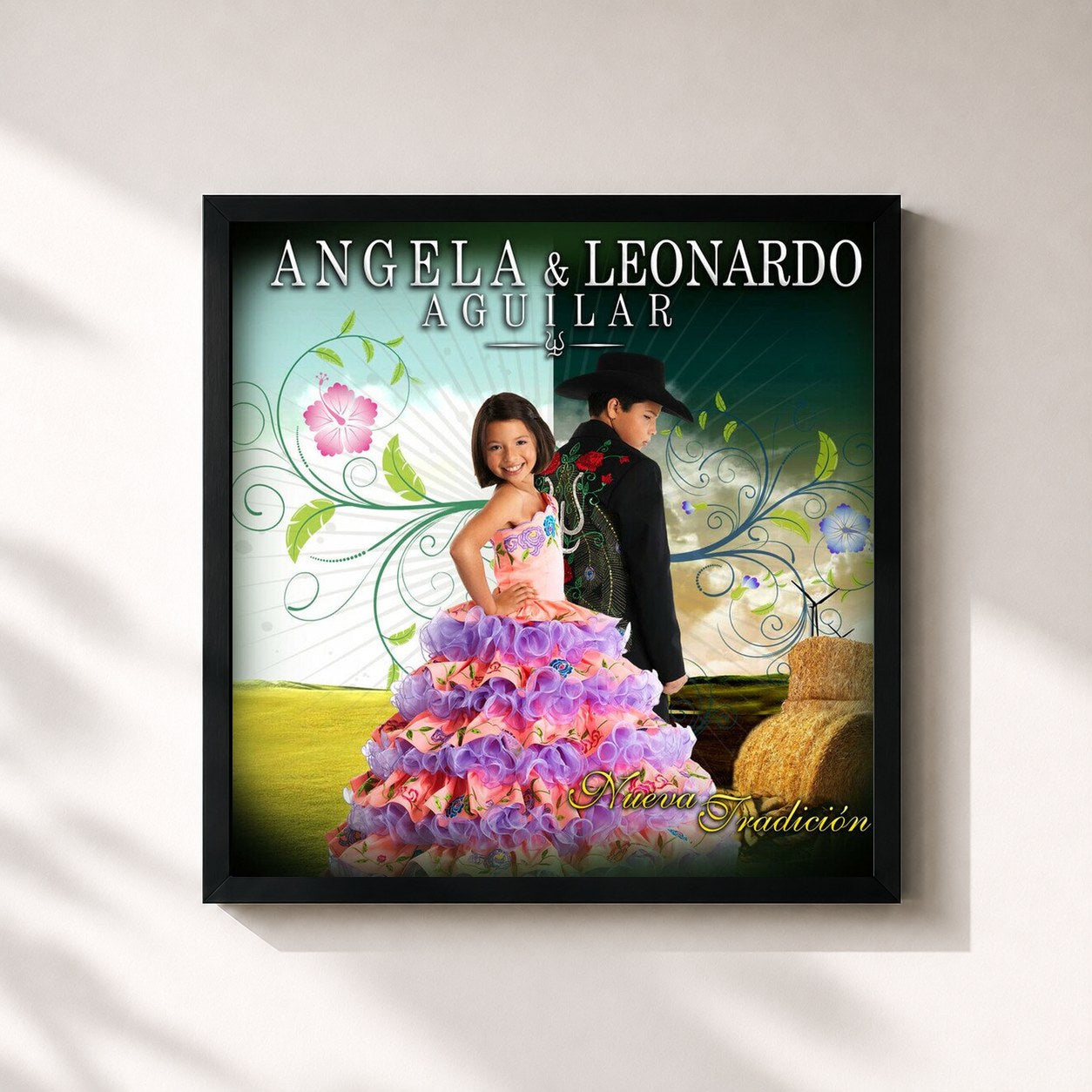 #noir Tableau carré de l'album Nueva Tradición de Angela Aguilar, cadre noir 32x32 cm