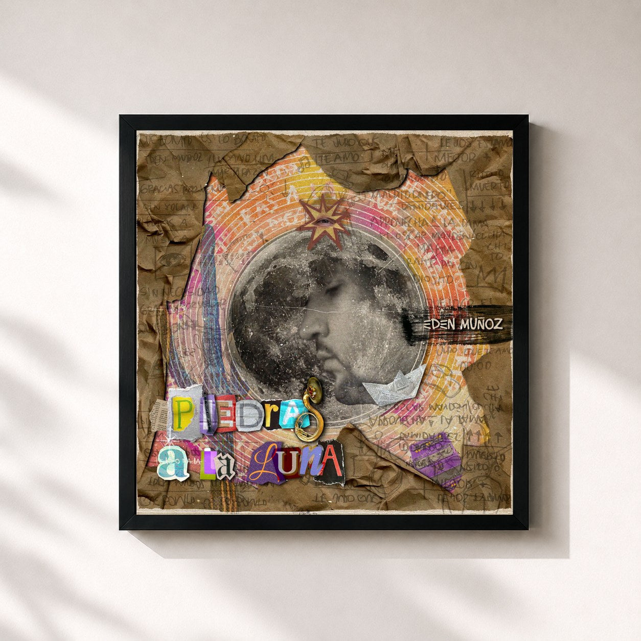 #noir Tableau carré de l'album Piedras a la Luna de Edén Muñoz, cadre noir 32x32 cm