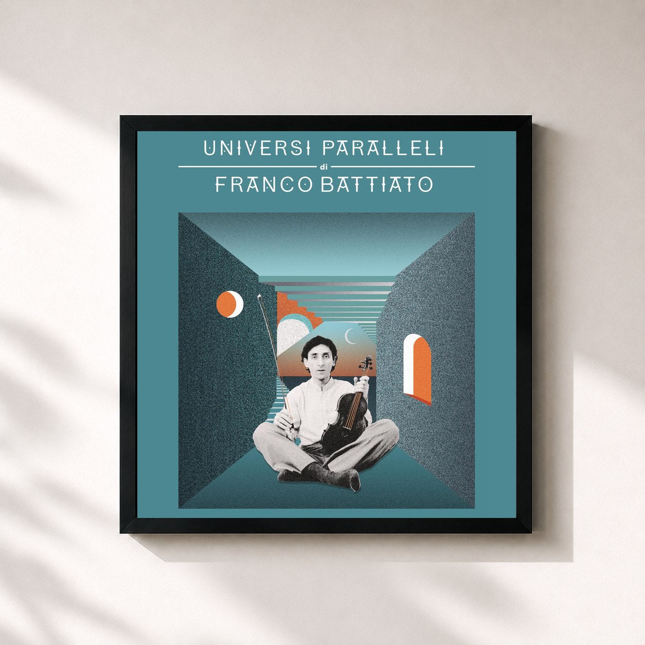 #noir Tableau carré de l'album Universi paralleli di Franco Battiato de Franco Battiato, cadre noir 32x32 cm
