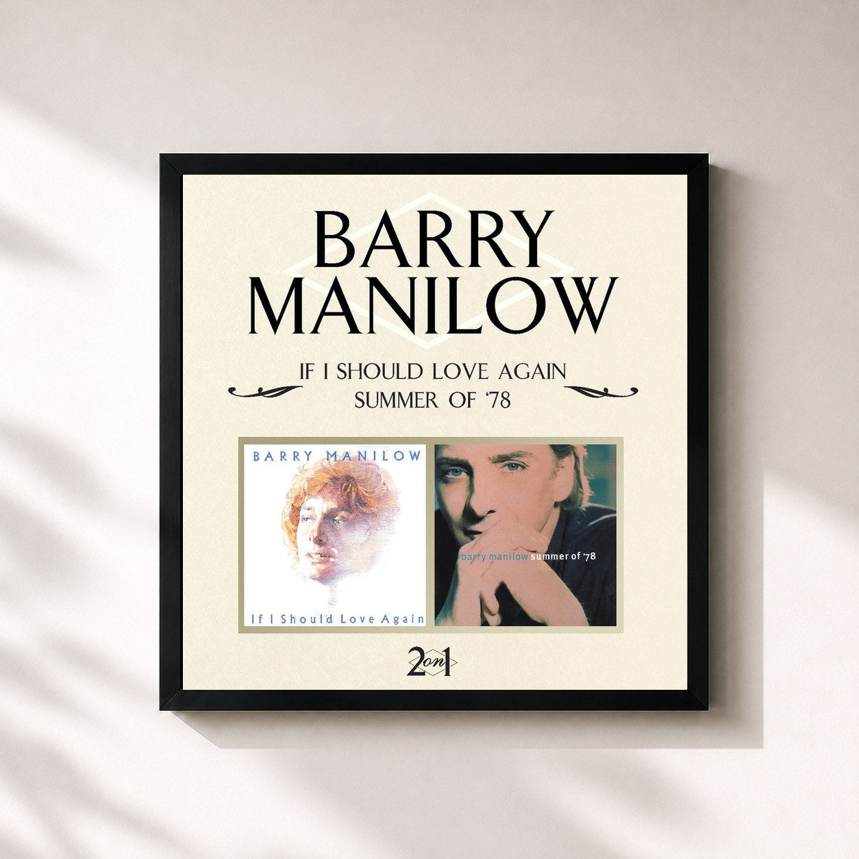 #noir Tableau carré de l'album If I Should Love Again / Summer Of '78 de Barry Manilow, cadre noir 32x32 cm